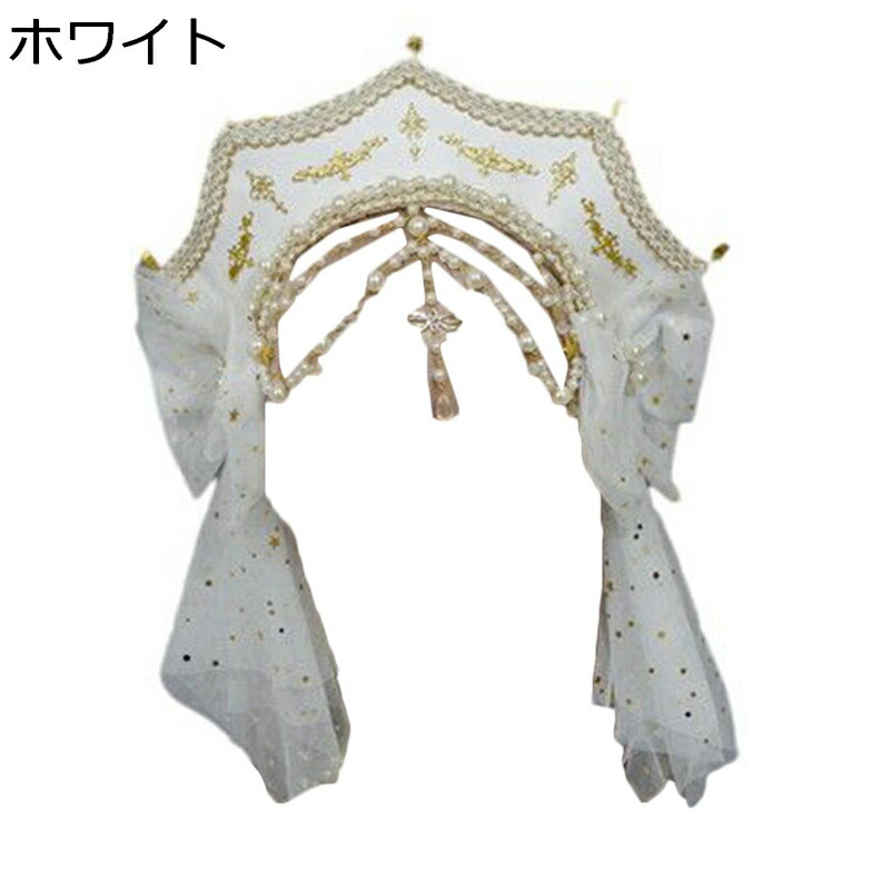 カチューシャ ロリータ 宮廷風 貴族 花嫁 ベール付き ヴェール パールチェイン 光輪 ヘッドドレス 髪飾り ヘアアクセサリー 刺繍 ヴィンテージ 手作り 華麗 茶話会 Lolita 撮影道具 華麗 聖女 女王 姫様