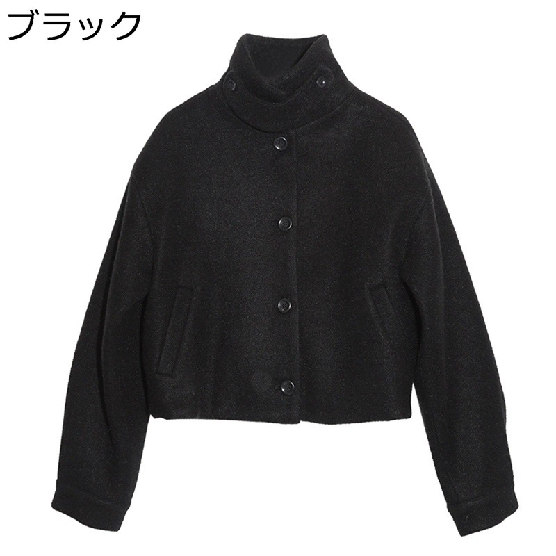 ジャケット レディース ショートコート アウター 冬物 秋着 立ち襟 ハーフコート ポケット付き スタジャン 厚手 暖かい ソフト ヴィンテージ 無地 長袖 カジュアル ラシャコート 女性用 お出かけ