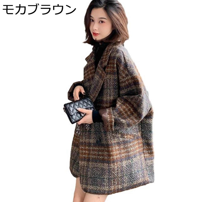 チェックコート レディース チェスターコート スーツジャケット ウール混 ミドル丈 アウター ヴィンテージ ファッション 韓国風 スプリングコート ダブルボタン ビジネスコート 柔らかい肌触り