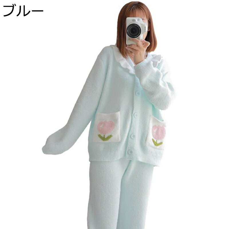 ネルパジャマ レディース 花柄 キルトニット ルームウェア 部屋着 パイピング セットアップ 長袖 ロングパンツ 裹起毛 秋冬服 サンゴネル 前開き ふわふわ かわいい 厚地 ゆったり 耐久性 便利服 少女 贈り物