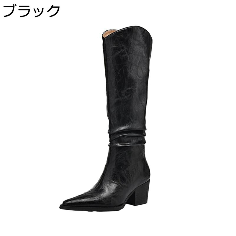 ロングブーツ レディース ジョッキーブーツ 本革 vカット ゆったり ポインテッドトゥ 6.5cmヒール 膝下 細見え 秋冬春 履きやすい かわいい くしゅくしゅ 防滑 小さいサイズ パンク ウェスタン 旅行|NatsuShop 店
