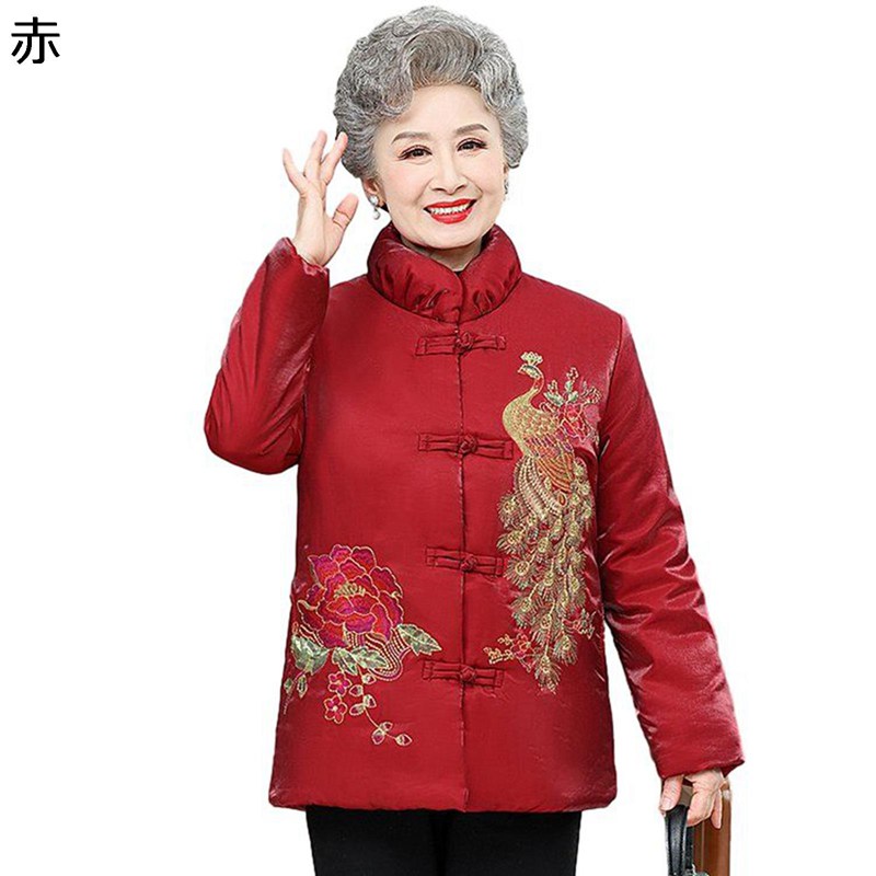 綿織物上衣 花 花柄 刺しゅう レディース 中綿入 上衣 成人女性 年がしら 綿織物厚地の外套 長袖 朦々たる 保温 綿服 やわらか 雨合羽性 厚地の外套 成人女性 秋 冬 お年より 中高年 母の日 50-70代