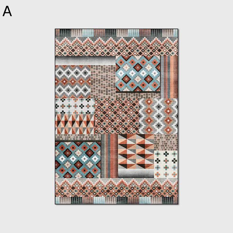 センターマット モロッコ柄 パッチワーク 民族風パット リビングカーペット レトロ フロアマット スクエア 防カビ キズ防止 家具保護パッド 騒音対策 丸洗い 四季 寝室 書斎 踏み心地よい