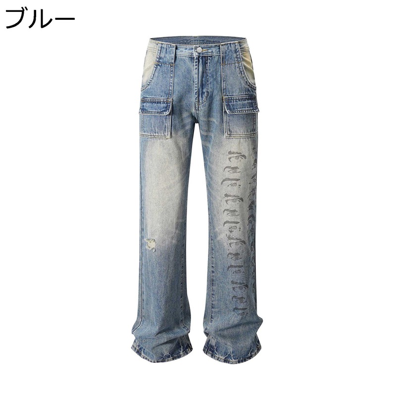 ダメージジーンズ ユニセックス デニムパンツ ストレート カジュアルパンツ ファッション カジュアル ストリート マルチポケット 通気性 耐摩耗 オールシーズン デイリー お出掛け トラベル コーディネート 7,758円