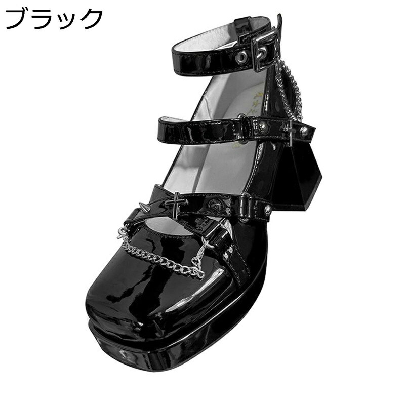 厚底パンプス 地雷系 レディース 8CM ロリータシューズ チャンキーヒール スクエアトゥ デザインヒール 革靴 メイド 厚底靴 ストラップ y2k サブカル ギャル パンク JK制服 ハイヒール 女子高生 日常着用|NatsuShop 店