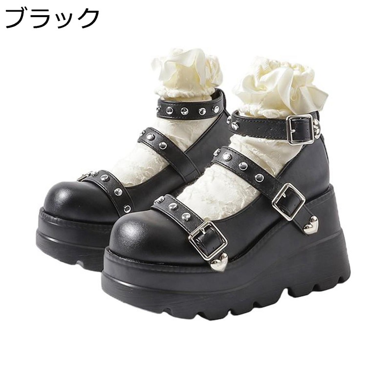 ロリータ 靴 厚底 パンプス 地雷系 9.5CM ストラップパンプス レディース アンクルストラップ 厚底ローファー メリージェーン サブカル ゴシック 地雷 革靴 厚底サンダル ウェッジヒール 可愛い｜NatsuShop 店