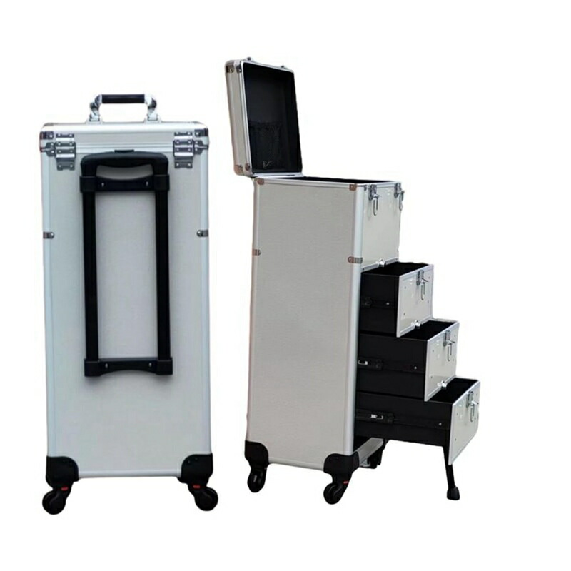 プロ用 メイクボックス 大容量 化粧ボックス キャスター付き 引き出し 4層 キャリーボックス 仕切り 救急箱 取外し輪 ネイル 画材収納 持ち運び簡単 キャリングケース 出張 旅行用 おしゃれ