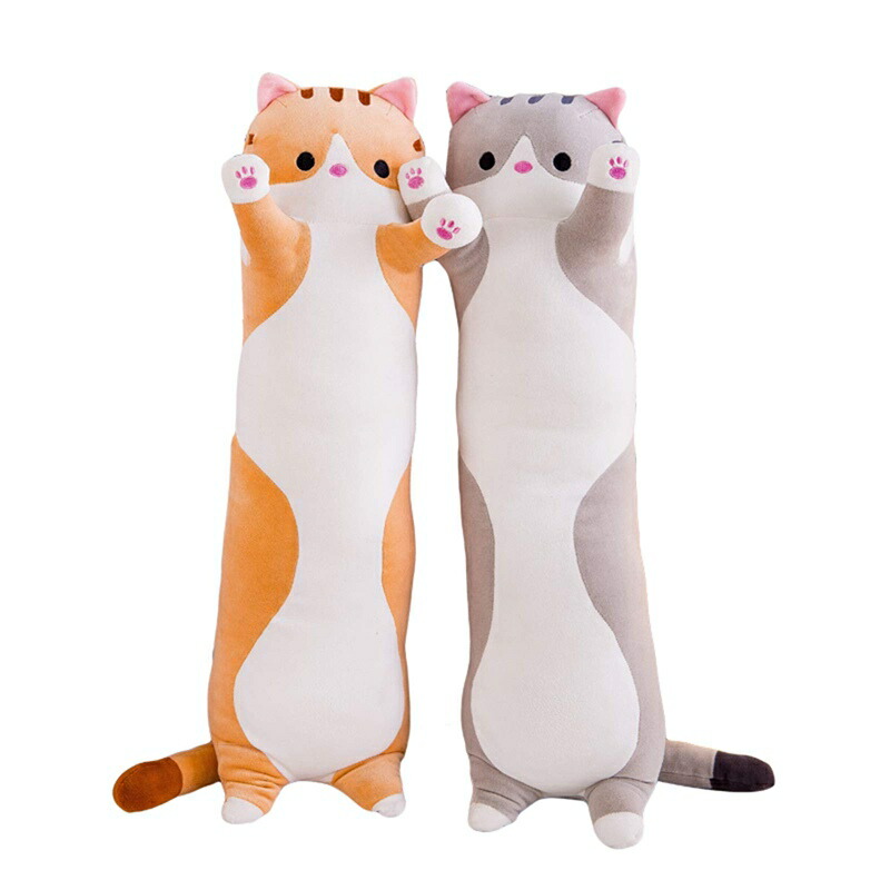 ねこ縫い包み 猫抱きまくら 可愛い 添い寝 抱き枕 ネコおもちゃ 柔らかい 多機能 お誕生日 子供 横向き寝 洗える もこもこ 癒し系 デスク/昼寝まくら プレゼント かわいい ふわふわ 特大 グレー