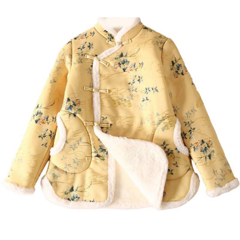 中綿コート 裏起毛 チャイナボタン チャイナ服 花柄 中綿ジャケット 可愛い もこもこ 婦人 高齢者 ゆったり 保温 ふんわり 暖かい 厚手 アウター 中華風
