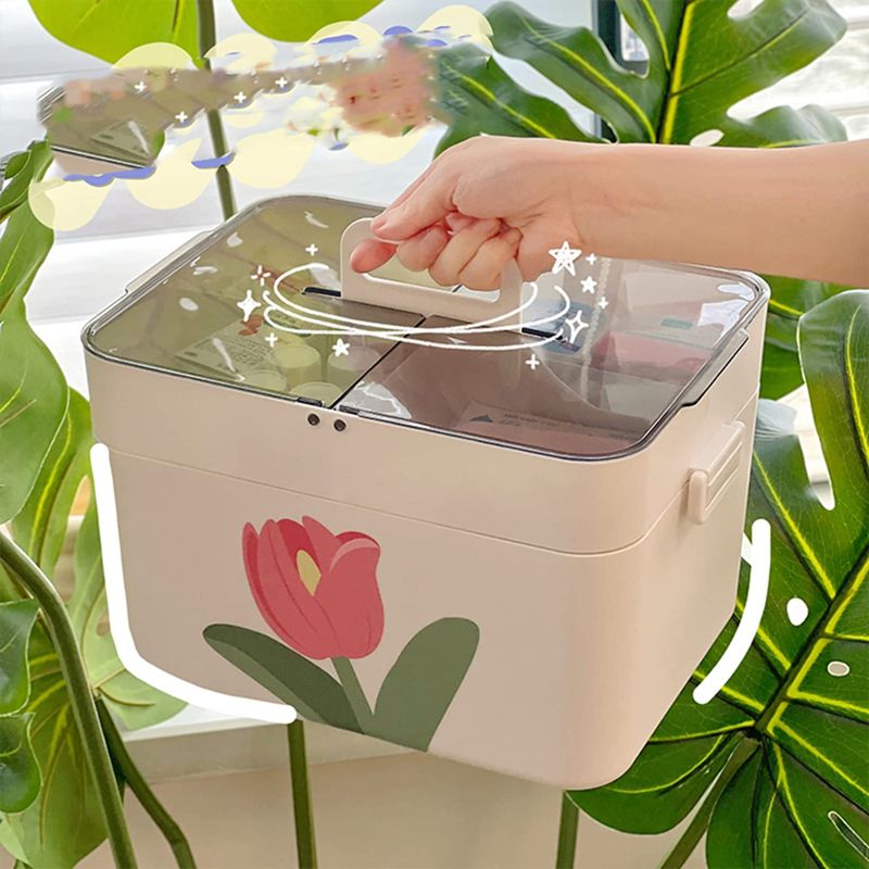 救急箱 くすりボックス コスメ収納 チューリップ柄 応急ボックス クリア 防水防塵 コンパクト 畳める ケース 小物収納ケース プラスチック 裁縫箱 薬入れ 小物入れ 防災グッズ 応急処置 家庭用 車 5,103円