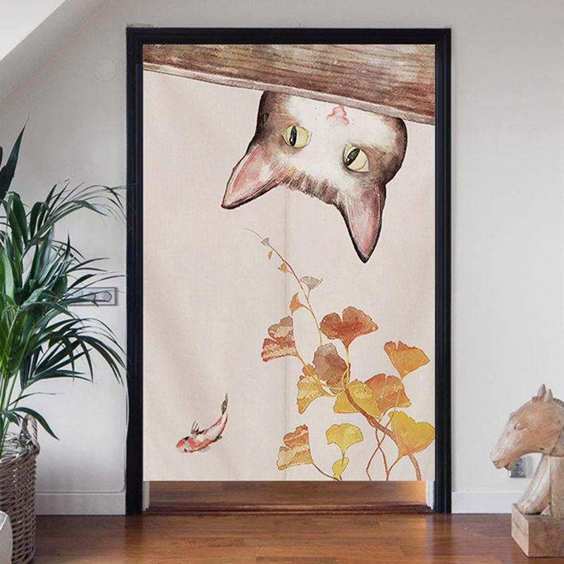 猫柄のれん ドアカーテン 幅60CM/幅70CM/幅80CM 棒つき 暖簾 目隠し 遮熱 省エネ 目隠し 遮光 仕切り 冷房 暖房効率アップ 室内 和室 店舗 施設向け 部屋模様替え インテリア 装飾