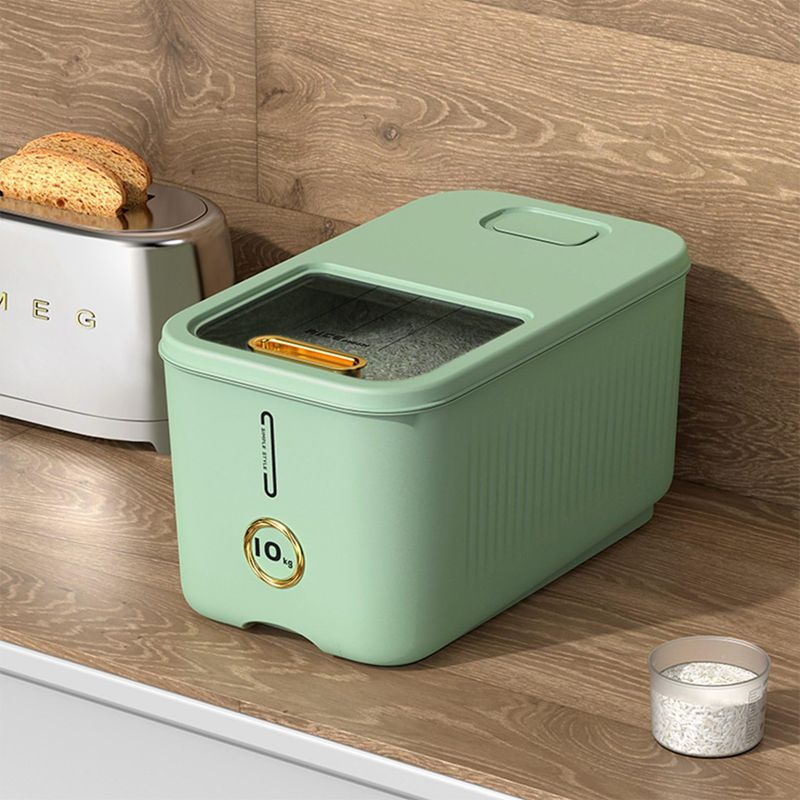 米櫃 ライスストッカー グリーン 38*22.5*20.5cm 10kg 米びつ ライスボックス 米桶 隙間 小型 食品保存容器 台所保存 クリア 透明可視化窓 ワンクリック 縦置き 玄米 無洗米 無