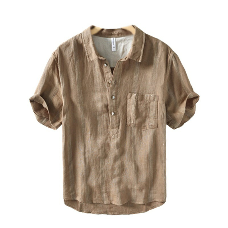 リネンシャツ ヘンリーネック Tシャツ 麻100 通気性 メンズ カジュアルシャツ 夏物 ストライプ 開襟シャツ トップス シンプル 柔らかい ゆったり レトロ オシャレ アウトドア 通勤