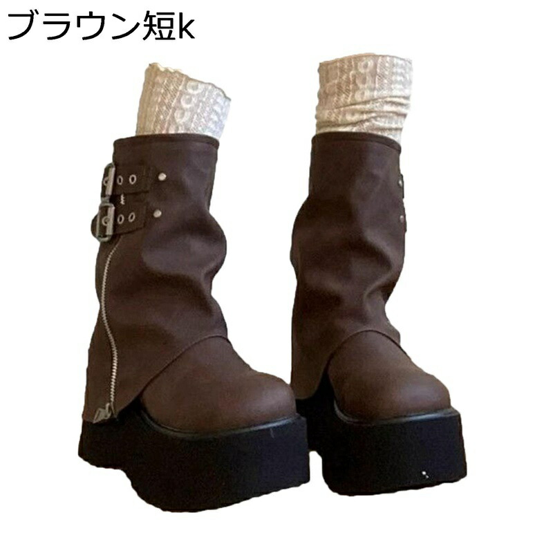 厚底 ジョッキーブーツ ミドルブーツ レディース レザー 膝丈 防寒 ファスナー ラウンドトゥ コンフォート エレガント 秋冬 通勤 通学 デート パーティー 衝撃吸収 耐磨耗 四節着用