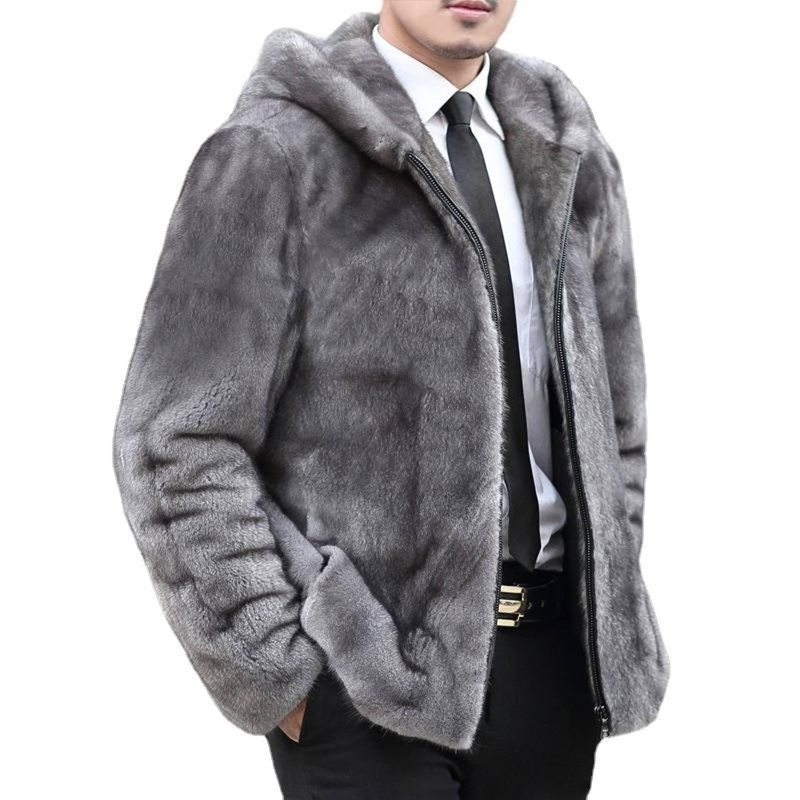 メンズ ファーコート 毛皮ジャケット ジップアップブルゾン グレー S-6XL フード付き ショートコート フェイクファー 男女通用 もこもこ ふんわり 無地 防寒着 スタジャン ジャンパー ゆったり