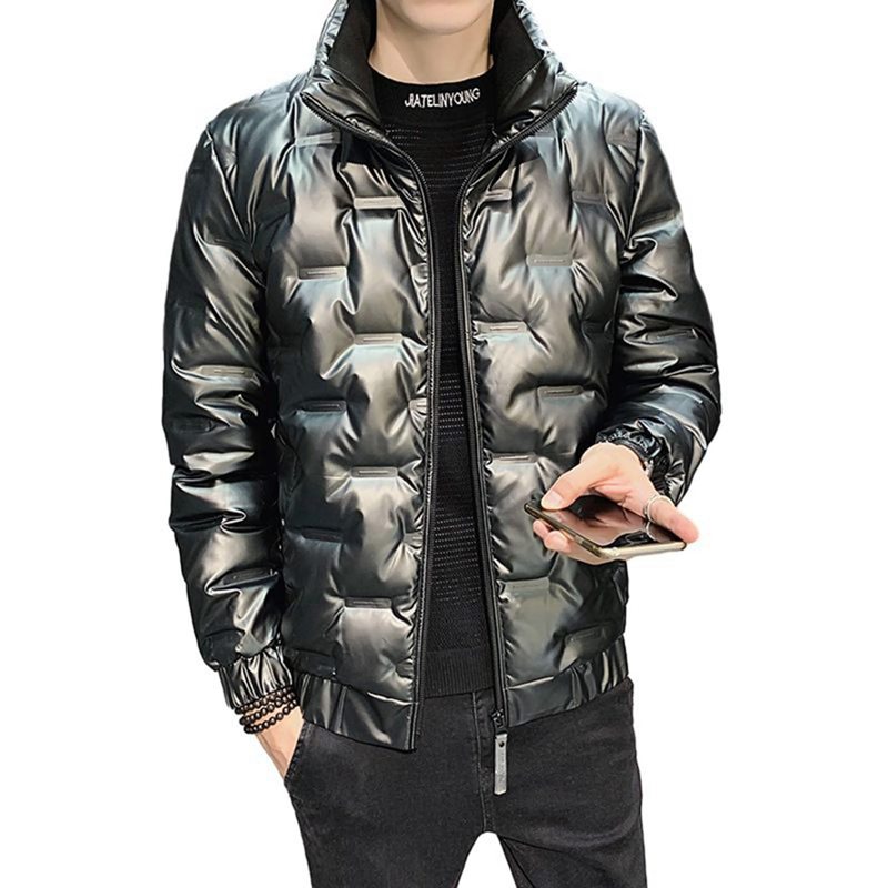 ダウンジャケット ショート丈 ダウンコート メンズ PUジャケット エナメル 光沢 防水 冬用 ビッグサイズ 厚手 立ち襟 防風防寒 保温 カジュアル あたたかい スリム 冬物