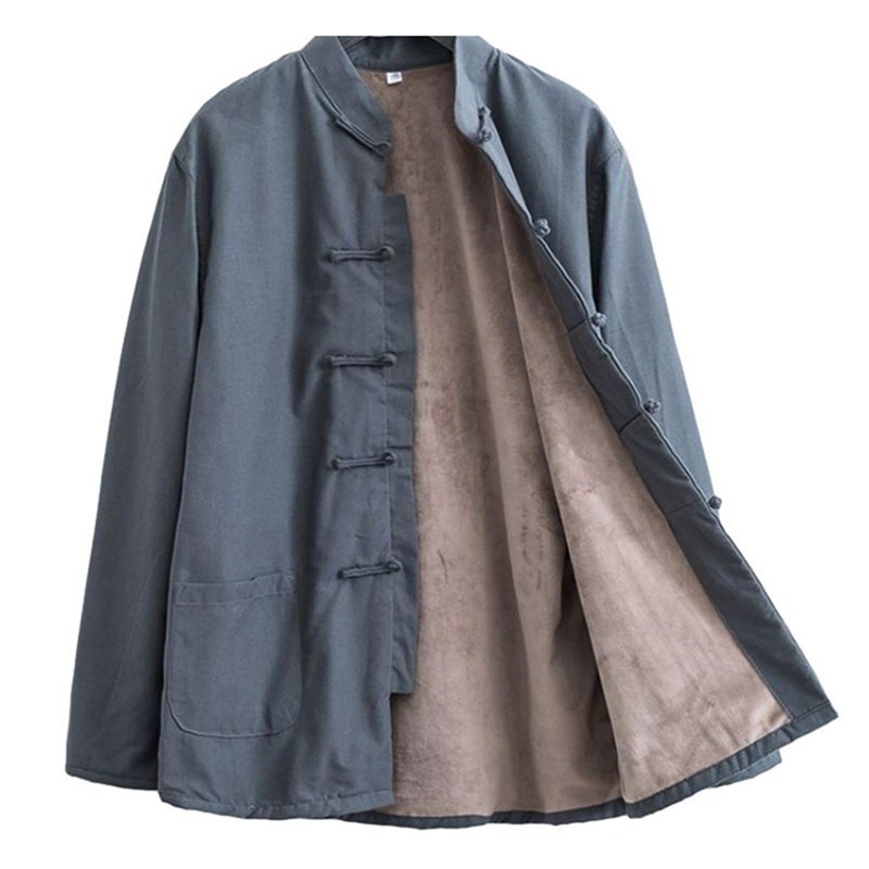 メンズ 唐装 漢服 チャイナシャツ お父さん 長袖 保温 防風 通気性 茶師服 伝統服 チャイナボタン 上着 武術シャツ 中華風 裏起毛 お出掛け 旅行 春秋冬 大人 父の日 プレゼント 大きいサイズ