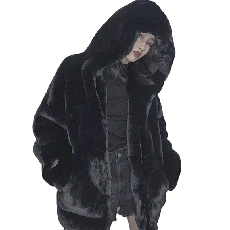 ボアブルゾン フード レディース ファージャケット 毛皮コート ポケット付き ジャンパー 防寒着 冬服 フェイクファー もこもこ ふわふわ ふんわり 毛皮ケープ アウター トップス 無地 ゆったり