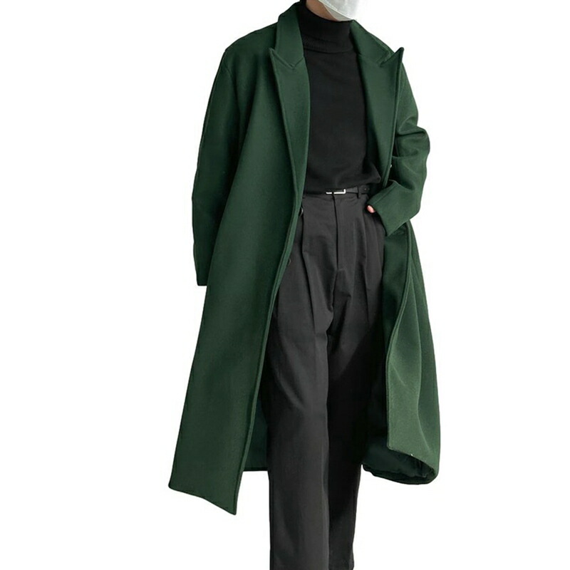 ロングコート チェスターコート メンズ ロングコート ラシャコート 緑 グリーン M~2XL 膝下丈 ポケット ゆったり アウター カジュアル おしゃれ 韓国 ファッション 保温性 ゆったり 厚手 羽