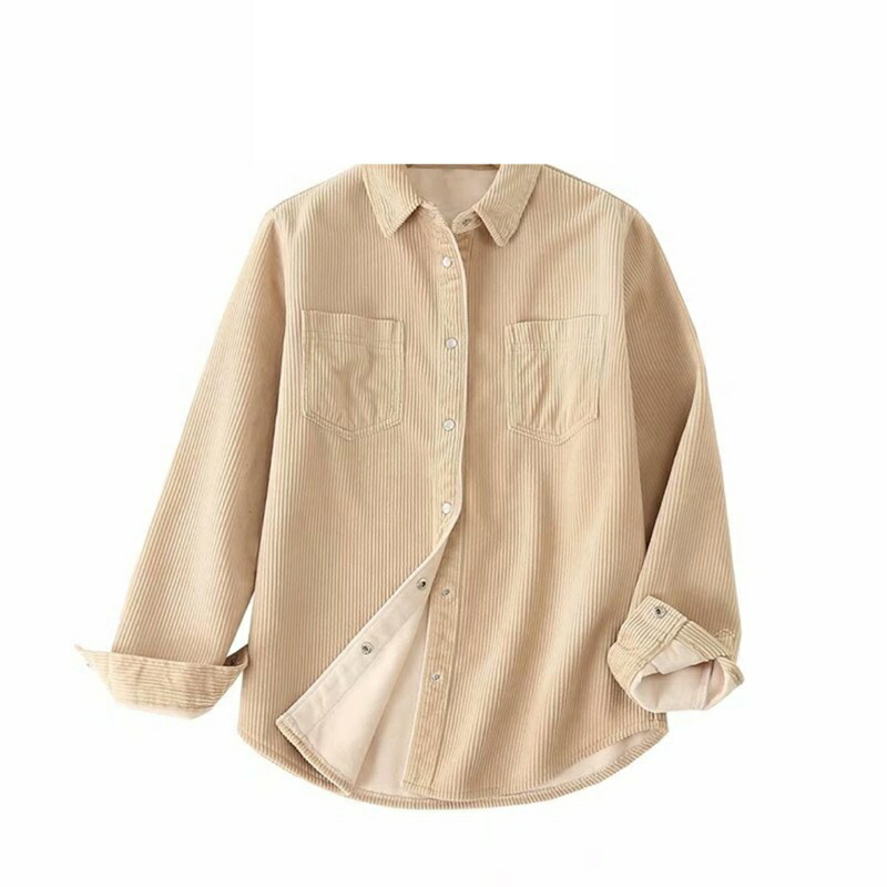 ジャケットシャツ コーデュロイ 秋冬服 レディース 裏起毛 裏ボア 開襟シャツ カジュアル アウター 胸ポケット 厚い 防寒 おしゃれ カジュアル ゆったり ファッション 軽量 通気性 通勤通学