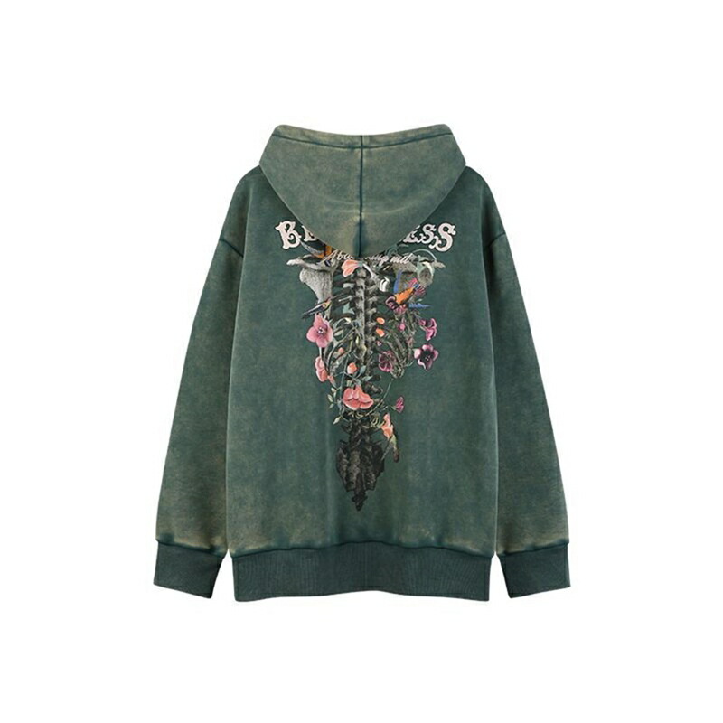 パーカーメンズ 花柄 骨柄 レディース フード付き 長袖 フルオーバー 裏ボア 春秋冬服 ポケット付き プリント ビックシルエット 厚手 暖かい きれいめ 復古 個性的 ストリート 男性 散歩 通学｜NatsuShop 店