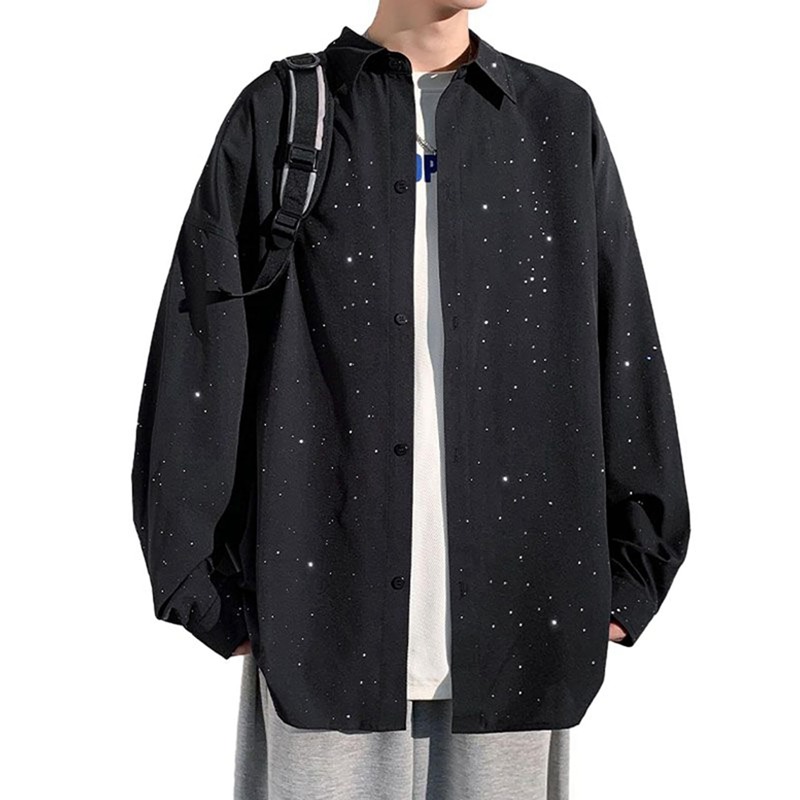 メンズ クシャツ 長袖 総柄 水墨画 柄シャツ カジュアルシャツ 折り襟 ゆったり 大きいサイズ トップス ジャケット コート 着心地良い 簡約 日系 通勤 通学 散歩 結び釦シャツ 日常 春秋