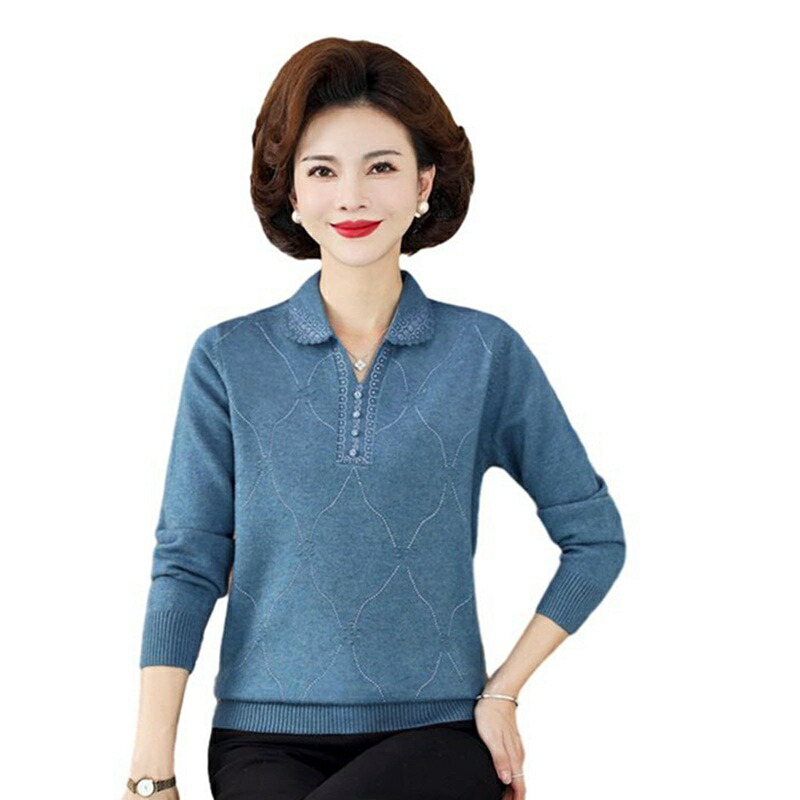 シニアレディース カットソー セーター ニットシャツ 折り襟 ポロシャツ 高齢者 春秋服 プルオーバー 弾力性 シンプル 薄い トップス 軽量 多機能 柔らかい 母へ 年寄り 軽い