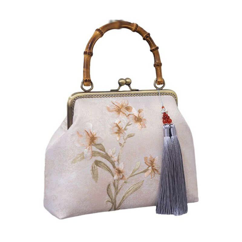 レディース ハンドバッグ 花刺繍 大きめ パーティーバッグ フリンジ がま口ポーチ 手提げ ショルダー 2way 小物入れ レトロ 財布 ハンドバッグ 斜めがけ 復古 持ち 和装 花柄 成人式 和装