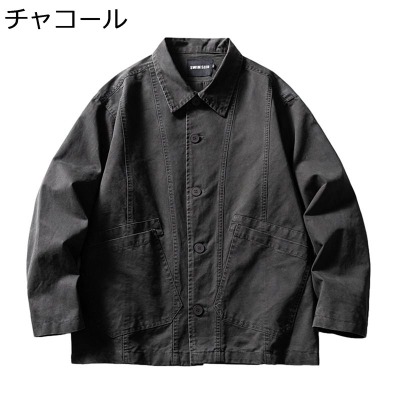 ワークジャケット メンズ レディース ジャケット ブルゾン アウター トップス 無地 ワイド カーゴジャケット カジュアル ヴィンテージ おしゃれ 春秋 コーディネート 街着