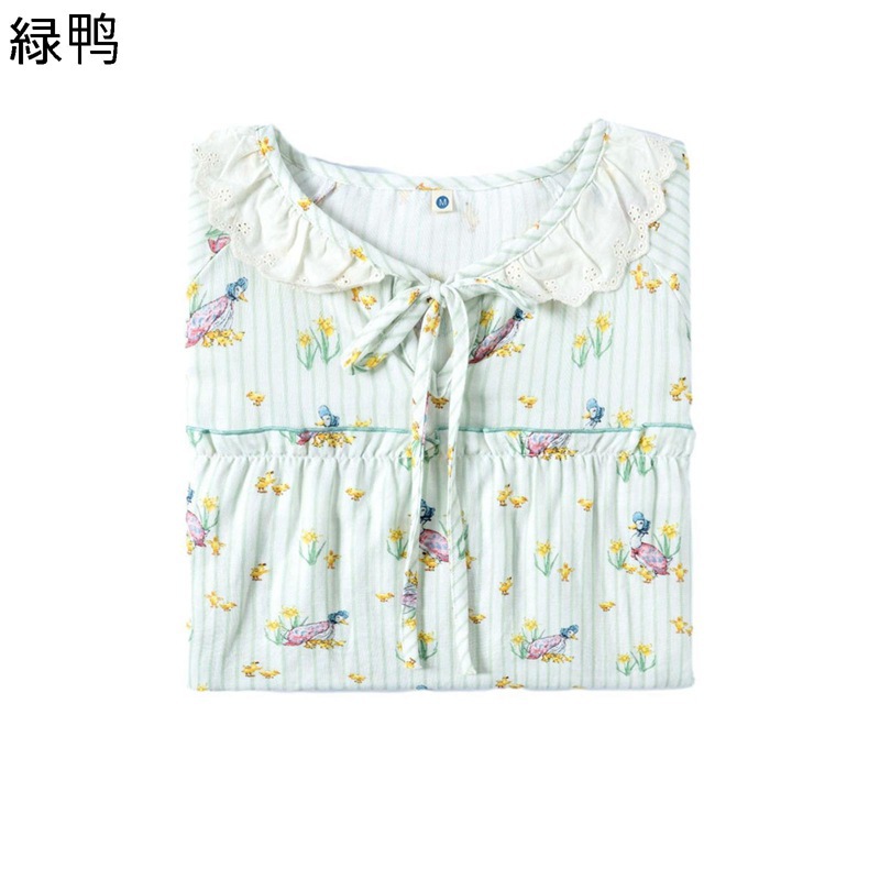 パジャマ 寝間着 ルームウェア 綿100 コットン レディース 2点セット 小花柄 ヴィンテージ リボン ピンク グリーン 長袖 ロングパンツ 寝巻き ナイトウェア 乾燥肌 肌触りがいい 吸汗 かわいい