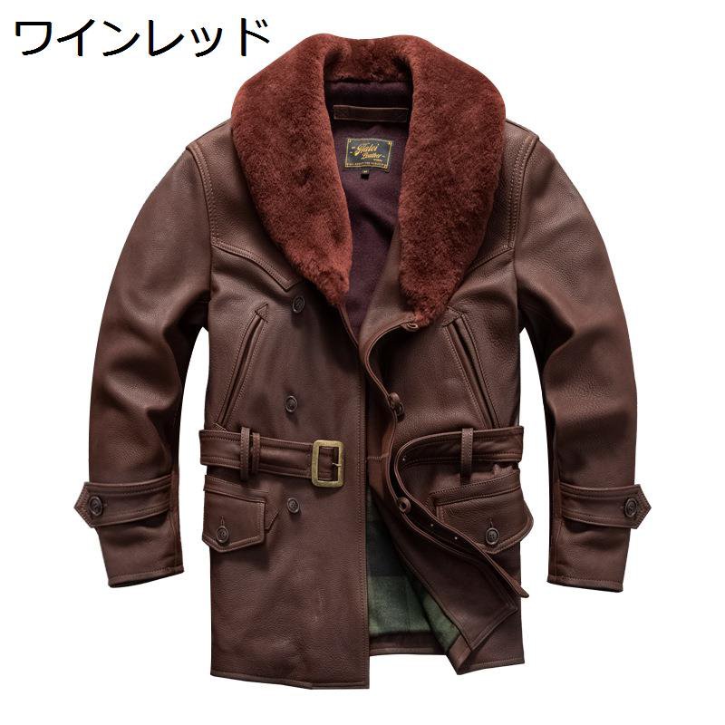 レザージャケット ハーフ丈 本革コート メンズ 牛革 バイクジャケット ファー付き カジュアル 防風 保温性 ブルゾン 秋冬 ヴィンテージ アウター サイクリング 山登り 釣り