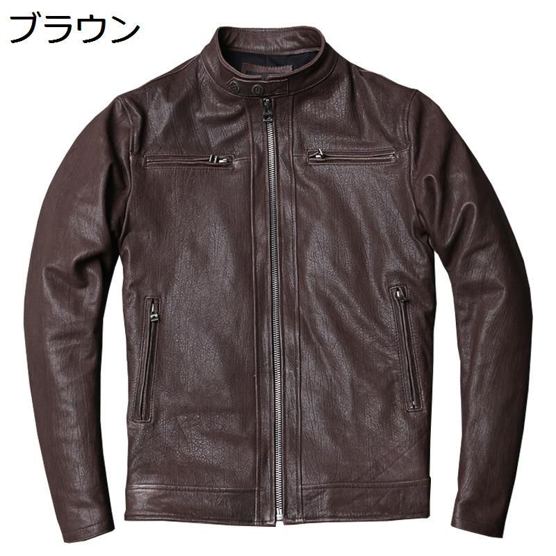 本革ジャケット メンズ 羊革 バイクジャケット バイカー 防風防寒 レザーコート ブルゾン 秋 ジップアップ かっこいい 立ち襟 ショート丈 デイリー スポーツ ライダース