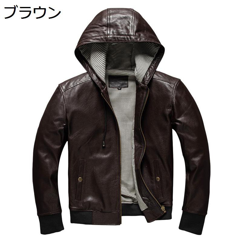 メンズ レザージャケット 羊革 バイクジャケット フード付き 本革コート カジュアル 防風防寒 ブルゾン 秋 ジッパー かっこいい ウインドブレーカー ライダース 登山 ストリート