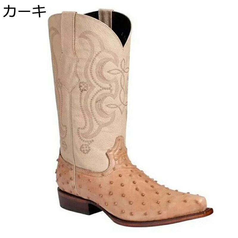 メンズ ロングブーツ オートバイ 騎士靴 ウエスタンブーツ 刺繍 バイカー ノンスリップ 耐久性 むれない コンフォート 軽量 防寒 身長アップ レトロ モード系 かっこいい バイク コスプレ撮影用 旧車會