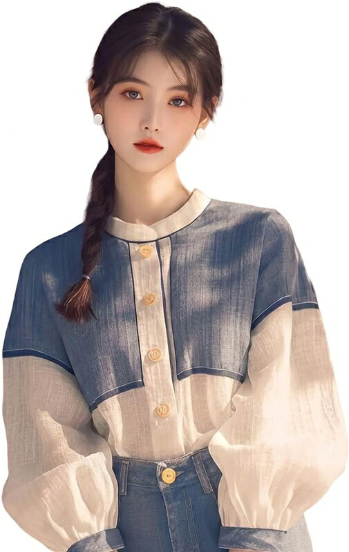 トップ レディース 長袖 ティーシャツ うつり変わり トップス 成年者好いたらしい 音の大きさ衣袂 照明ランプ色合い バイ色合い 異原料品 色彩設計 立ち襟 着痩せ 体型取りまかなう 好いたらしいめ 心地好い