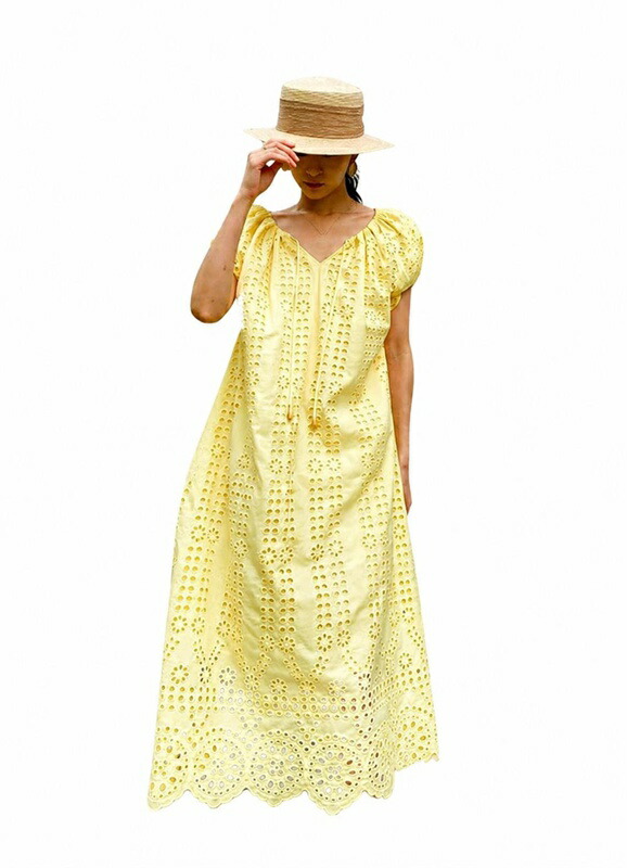 ロング衣裳 レディース御召しもの 朱夏御召しもの 半袖 手当たりのど首 カットワークレース 綿織物 マキシ丈 春夏着 薄っぺら 着痩せ ゆったり 砂浜御召しもの 体型取りまかなう たまり場