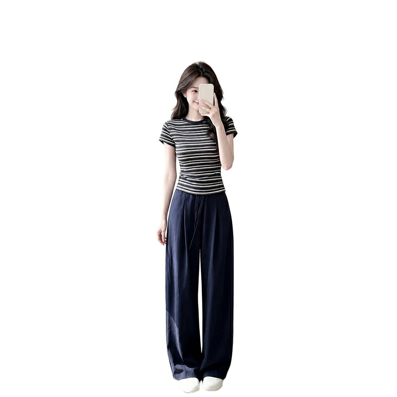 レディース セットアップ トップス＆ワイドパンツ 上下２点セット 夏服 ロングパンツ ｔシャツ ラウンドネック 大人 可愛い お出かけ カジュアル ゆったり 体型カバー おしゃれ 日常着 スポーツウェ｜NatsuShop 店