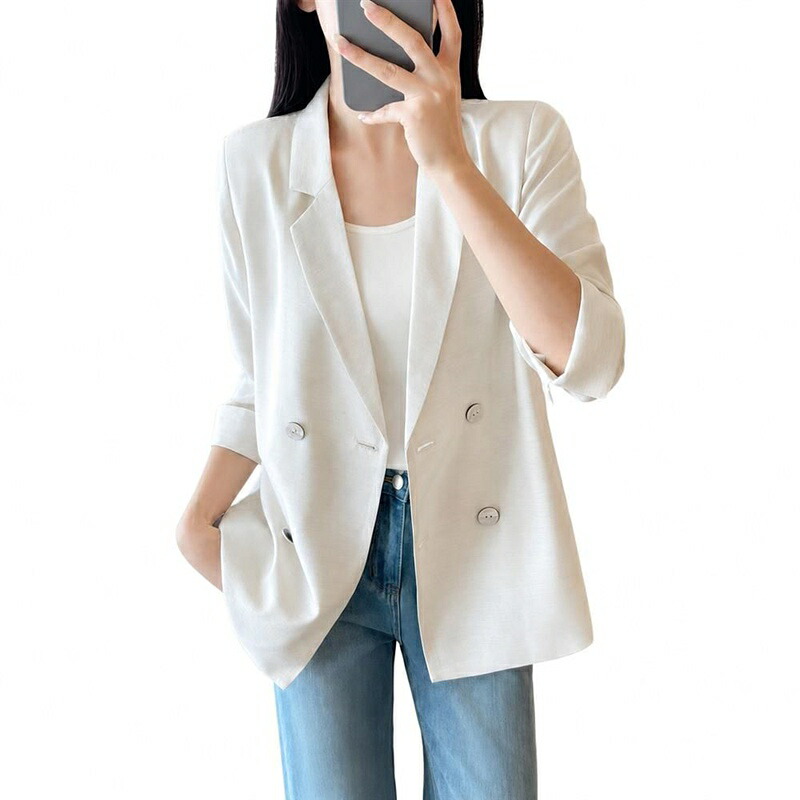 スーツジャケット フォーマル オフィス 春夏 薄手 レディース テーラードジャケット 7分袖 洗える 冷感 サマー 混紡 吸水速乾 ドライタッチ カジュアル ビジネス ルーム 体型カバー 蒸れない｜NatsuShop 店