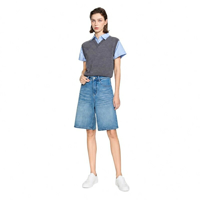 デニムハーフパンツ レディース バミューダパンツ ハイウエスト 5分丈 ワイド ジーンズ ジーパン 半ズボン 短パン ボトムス ゆったり 体型カバー カジュアル ショート 膝丈 おしゃれ 大人 春 夏｜NatsuShop 店