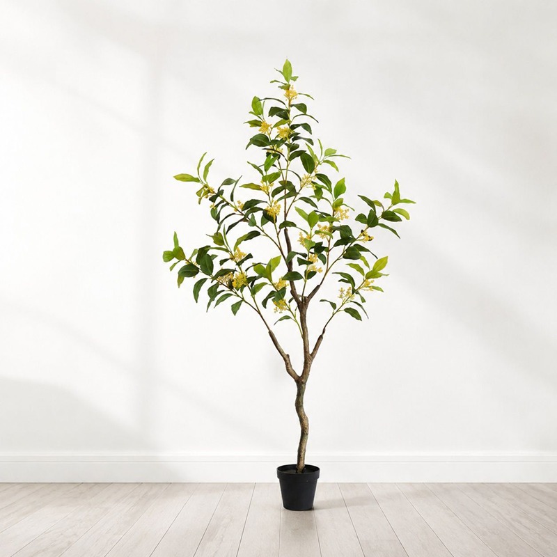 人工観葉植物 大型 キンモクセイ 120cm フェイクプランツ リアル 鉢付き お手入れ不要 枯れない インテリア リビング 玄関 開店祝い 新築祝い｜NatsuShop 店