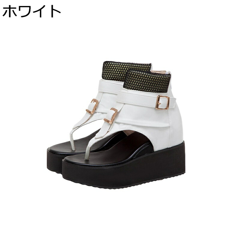 サマーブーツ トングサンダル レディース バックル ウェッジ 厚底 夏 プラットフォーム サンダルブーツ グラディエーター 7cmヒール バックジッパー 大きいサイズ 革 防滑 防水 ハイカット 袴用