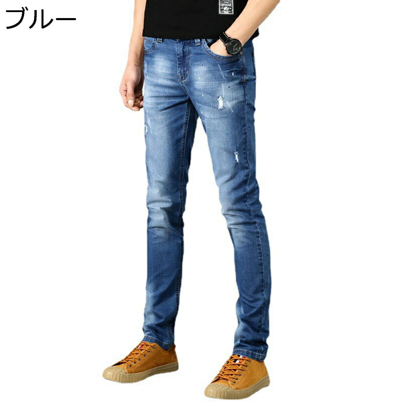ジーンズ デニムパンツ メンズ テーパードパンツ スキニーデニム 大きいサイズ ジーパン ストレッチ おしゃれ 立体裁断 ダメージ加工 ウォッシュ加工 細身 着痩せ 通気 気持ちいい カジュアル 日常 アウトドア