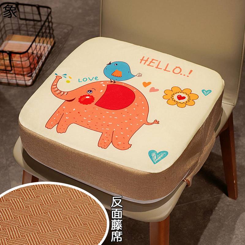 子供用 厚さ5・10cm 子供食事 クッション チェアクッション 両面デザイン 四角形 ベルト固定 シートクッション 高さ調節可 座布団 キッズ用 動物柄 可愛い 清潔・分解・組立簡単 低反発 椅子用 滑り止め