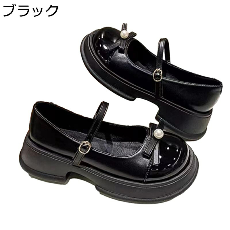 厚底パンプス ロリータ レディース ロリータシューズ プラットフォーム ロリータ靴 エナメル リボン 可愛い ストライプパンプス ラウンドトゥ メイド靴 コスプレ コンフォート 痛くない 軽量