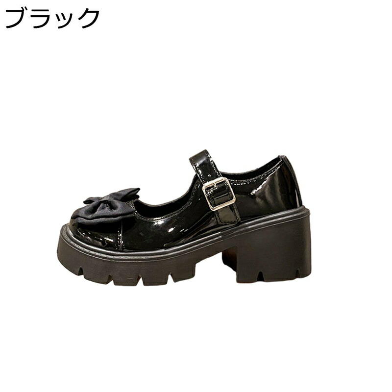 ロリータ 靴 パンプス レディース 厚底 リポン アンクルストラップ 地雷系 メイド靴 5CM ラウンドトゥ 蝶結び 定番 サブカル 地下アイドル ゴシック コスプレ クールゴス 光沢感 可愛い