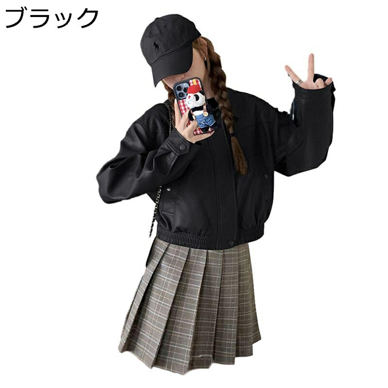 フェイクレザージャケット ショート丈 皮革ジャンパー レディース アウター 長袖 ジッパー ラベル 普段着 ライダース 上質 軽量 防風 秋冬 ストレート オシャレ 短いジャケット ヴィンテージ｜NatsuShop 店