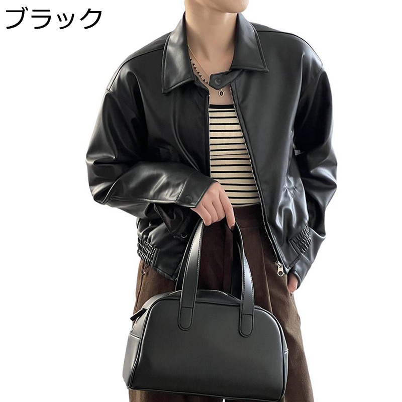 レザージャケット PUジャケット レディース 長袖 ショート アウター ヴィンテージ ジッパー フェイクレザー ラペル 羽織り 普段着 ライダース 防寒対策 ライトジャケット 秋冬 オフィス｜NatsuShop 店