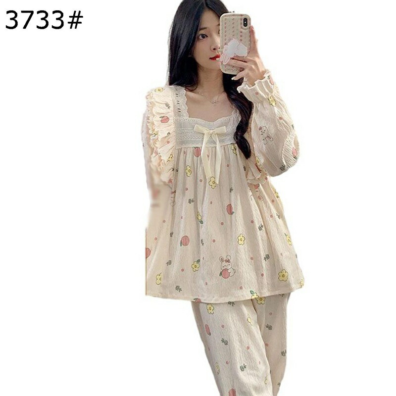パジャマ レディース 兎 桃 花柄 花 蝶?び リボン フリル レース 寝巻き 部屋着 上下セット 長袖 春秋着 トップス ズボン 肌触り良い 森ガール シンプル コンフォート 柔らか素材 かわいい 女性用