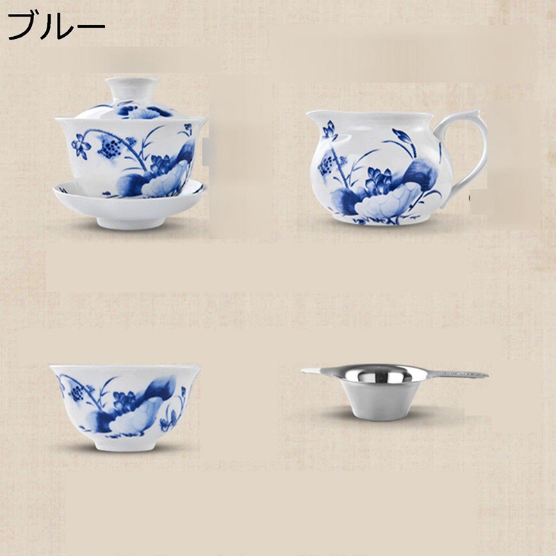 青花磁器 番茶器セット 6客入 急須セット 湯呑セット 日本茶 中国茶 白青陶器 花柄 茶缶 茶筒 紅茶 緑茶 携帯式 陶器ティーセット ミニコップ 贈り物 旅行用 エレガント 簡約 ヴィンテージ