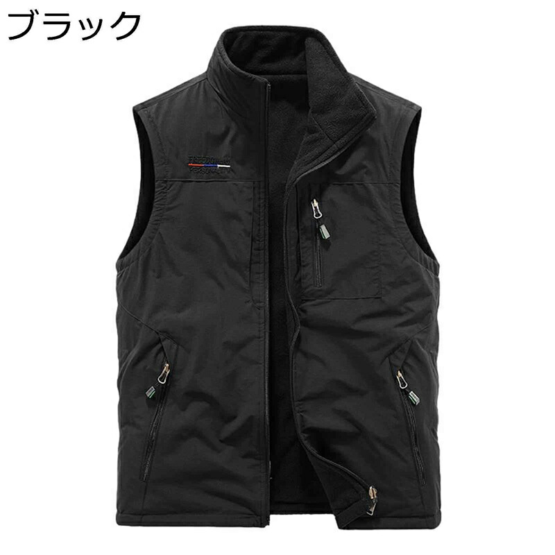 秋冬 ボアベスト リバーシブル メンズ 保温ベスト トップス 立ち襟 防風 防寒 ノースリーブ チョッキ ジレ 裏起毛 両面着 大きいサイズ カジュアル スポーツ 軽い 普段着 アウトドア 登山 作業着 アウター